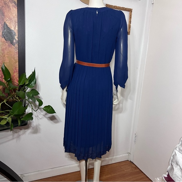 Vintage Ralph Baker Dress Navy Blue Pleated Skirt Chiffon Midi Dres Midi Size 6 - Picture 4 of 16